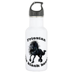 Botella De Agua Caballo frisio, semental negro de la belleza