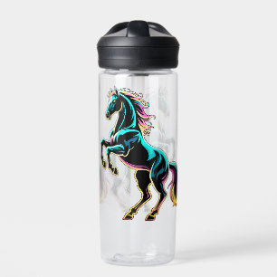 Botella De Agua Caballo Luz de Neón Efecto Glitch Estilo Retro