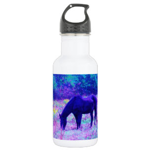 Botella De Agua Caballo negro morado en campo arco iris