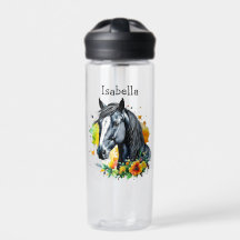 Caballo negro rodeado de flores personalizadas