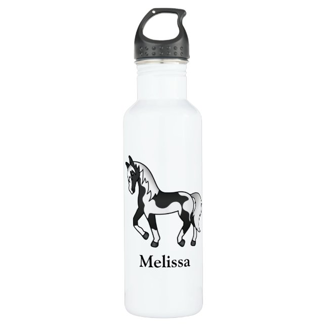 Botella De Agua Caballo y nombre personalizado del Personalizado d (Anverso)
