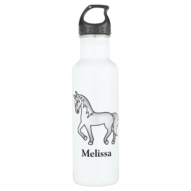Botella De Agua Caballo y nombre personalizado del Personalizado g (Anverso)