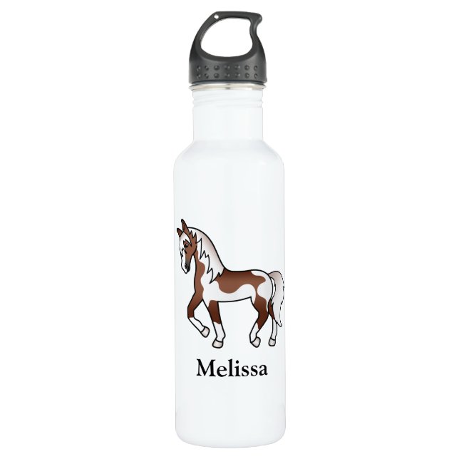Botella De Agua Caballo y nombre personalizado del Personalizado P (Anverso)