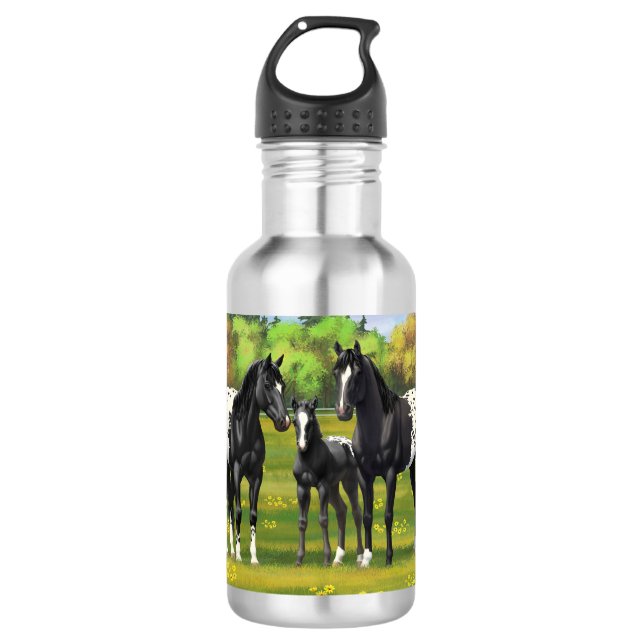 Botella De Agua Caballos Appaloosa Negros En Pastel De Verano (Anverso)
