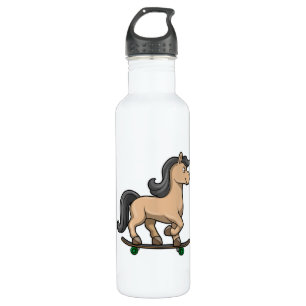 Botella De Agua Caballos como patinador con patineta
