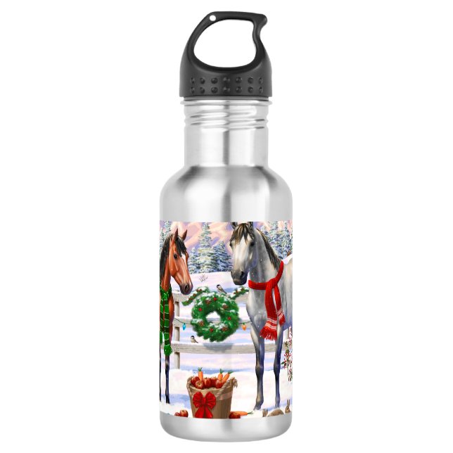 Botella De Agua Caballos navidades en nieve (Anverso)