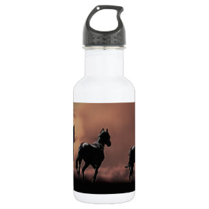 Botella De Agua Caballos negros salvajes de la belleza