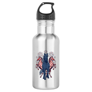 Botella De Agua Caballos Patrióticos Diseño Vectorial de Fuegos Ar
