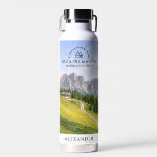 Botella De Agua Cabaña Alpina Dolomitas Acuarela Paisaje Natural