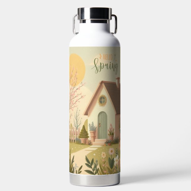 Botella De Agua Cabaña de campo floral/primavera (Delantero)