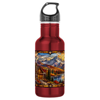 Botella De Agua Cabaña en paisaje montañoso otoñal