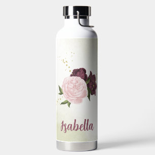 Botella De Agua cabernet rosa flora verde