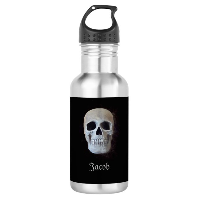 Botella De Agua Cabeza De Calavera De Smokey Guay Gótico Blanco Y  (Anverso)