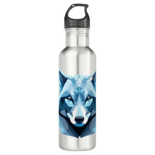 Botella De Agua Cabeza de lobo geométrica azul