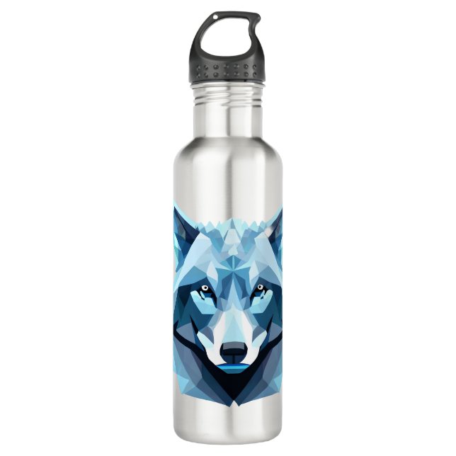 Botella De Agua Cabeza de lobo geométrica azul (Anverso)