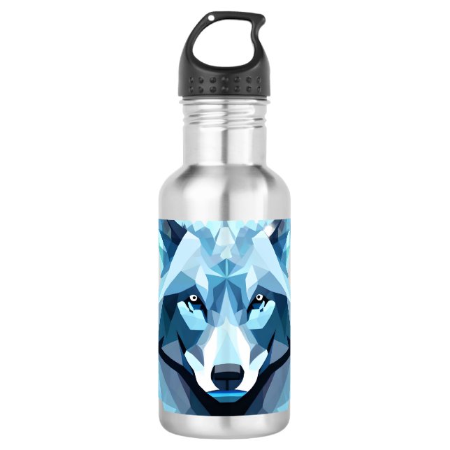 Botella De Agua Cabeza de lobo geométrica azul (Anverso)
