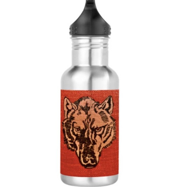 Botella De Agua Cabeza de Lobo sobre Rojo  (Wolf Head on Red  Design Water Bottle – 18 oz 18/8 stainless steel Height: 8.67" Weight: 8.7 oz. 

)