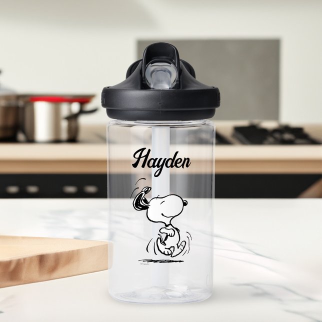 Botella De Agua Cacahuetes | Baile Snoopy Happy | Añadir su nombre (Water bottle on counter)