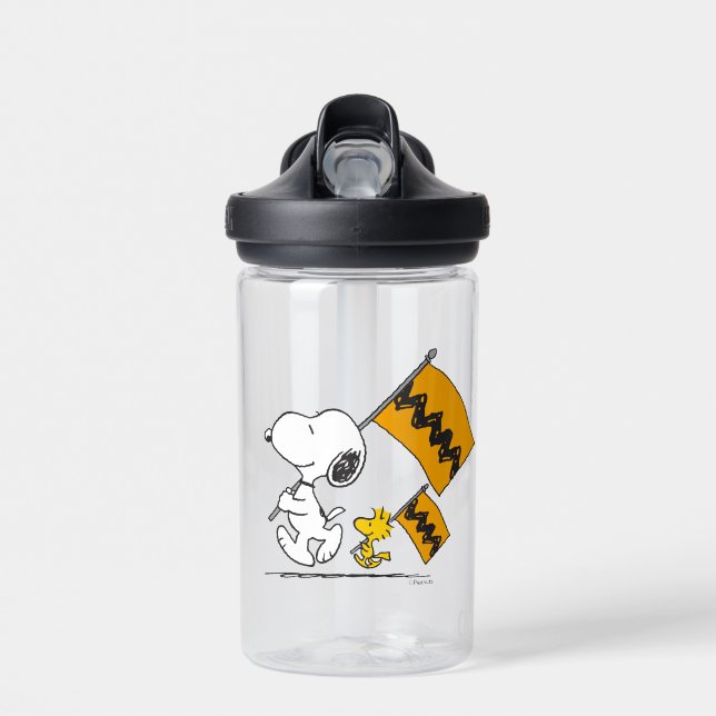 Botella De Agua Cacahuetes | Banderas Snoopy & Woodstock (Delante)
