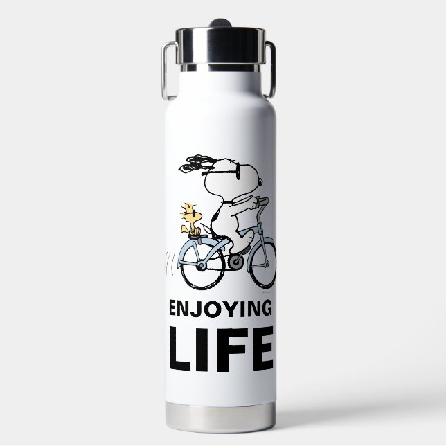 Botella De Agua Cacahuetes | Bicicleta Snoopy & Woodstock (Frente)