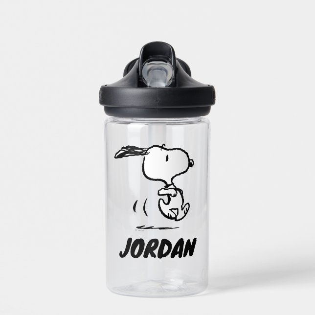 Botella De Agua Cacahuetes | Ejecución de Snoopy | Añadir su nombr (Delante)
