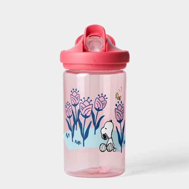 Botella De Agua Cacahuetes | Jardín de flores Snoopy & Woodstock (Delante)