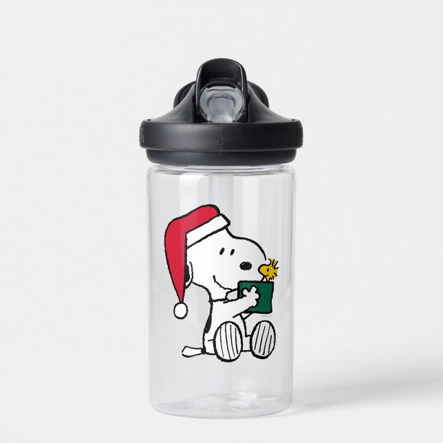 Botella De Agua Cacahuetes | Regalo Snoopy Santa & Woodstock (Delante)