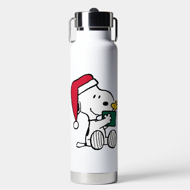 Botella De Agua Cacahuetes | Regalo Snoopy Santa & Woodstock (Frente)