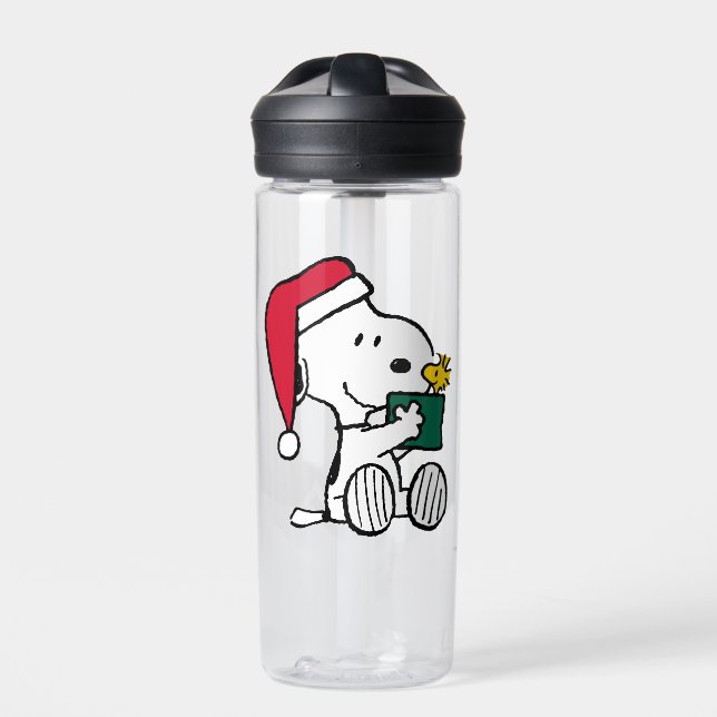Botella De Agua Cacahuetes | Regalo Snoopy Santa & Woodstock (Delante)