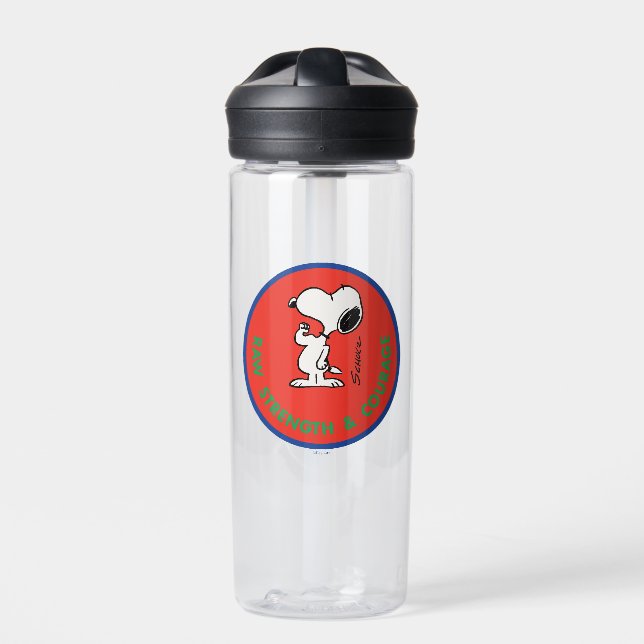 Botella De Agua Cacahuetes | Snoopy Raw Strength & Courage Badge (Delante)