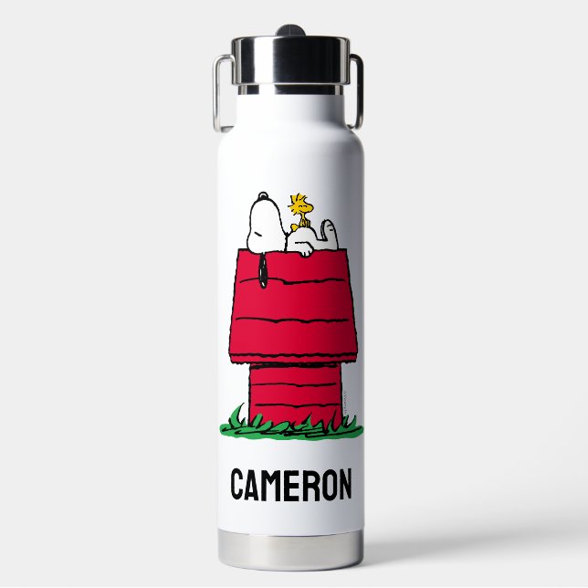 Botella De Agua Cacahuetes | Snoopy & Woodstock | Añadir su nombre (Frente)