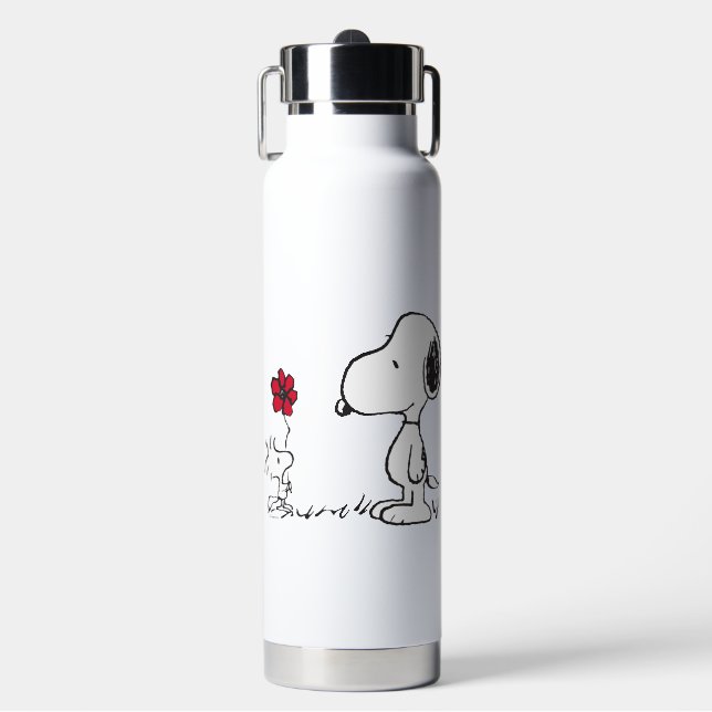 Botella De Agua Cacahuetes | Snoopy & Woodstock Rojo y Negro (Frente)