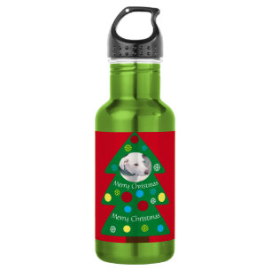 Botella De Agua Cachorro blanco lindo árbol de Navidad colorido ro