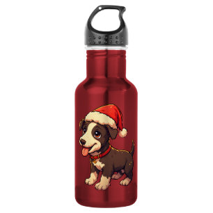 Botella De Agua Cachorro Navideño Lindo y Alegre con Gorro de Sant