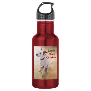 Botella De Agua Cachorro Reno Blanco Lindo Foto Navidad