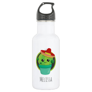 Botella De Agua Cactus redondos en un Sombrero Rojo