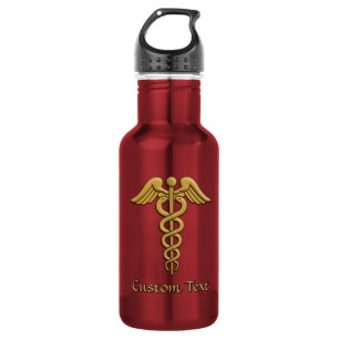 Botella De Agua Caduceo de doble serpiente dorado