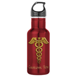 Botella De Agua Caduceo de doble serpiente dorado