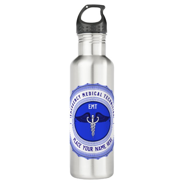 Botella De Agua Caduceus, paramédico de EMT personalizado (Anverso)