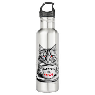 Botella De Agua Cafeína O Caos Tentador De Café Gato