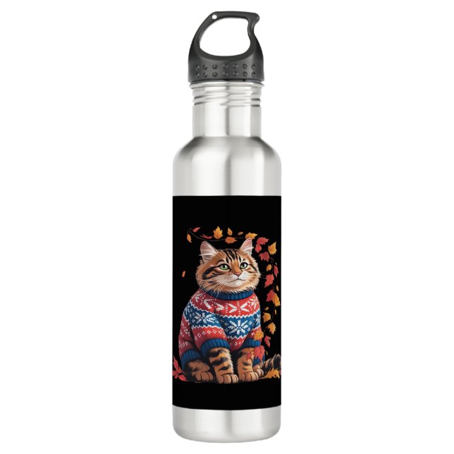 Botella De Agua Caída de la Hoja del Gato Hola Funny Cat Kitten Lo (Anverso)
