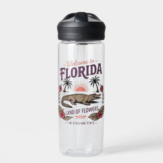 Botella De Agua caimán retro Florida | Vides de estado Sunshine