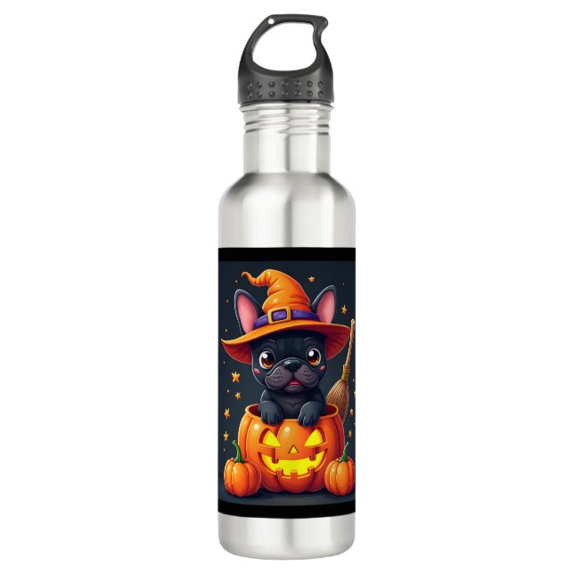 Botella De Agua Calabaza de calabaza de Bulldog francés Halloween  (Anverso)