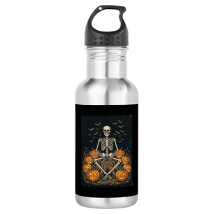Botella De Agua Calabaza De Esqueleto De Halloween Diseño Retro Vi