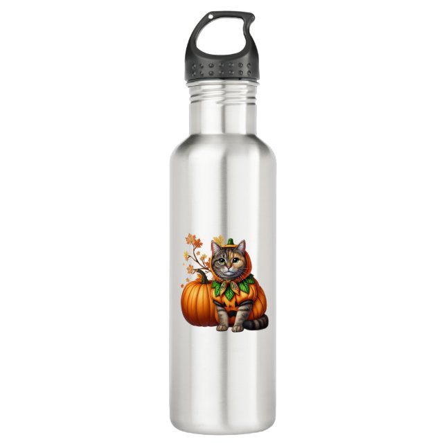 Botella De Agua Calabaza de gatos de Babushka Halloween (Anverso)