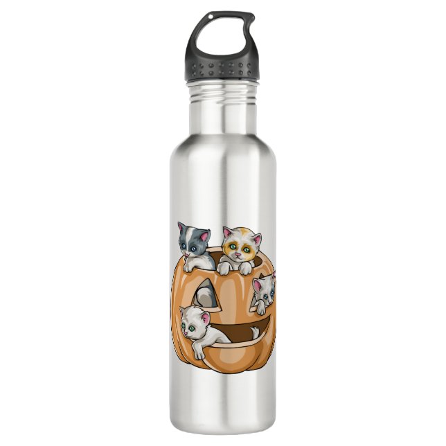 Botella De Agua Calabaza de gatos de Halloween (Anverso)