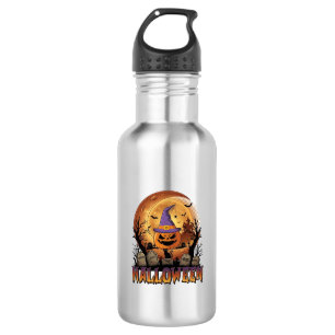 Botella De Agua Calabaza de Halloween Sombrero de Bruja Gato Negro