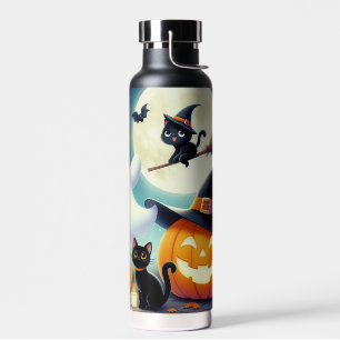 Botella De Agua Calabaza, gato y fantasma de Halloween.