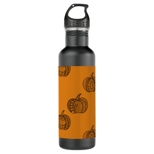 Botella De Agua Calabaza inspirada en Halloween boho Zentangle ® d (Anverso)