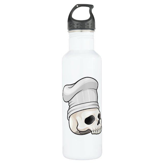 Botella De Agua Calavera como cocinar con el gorra del chef (Anverso)